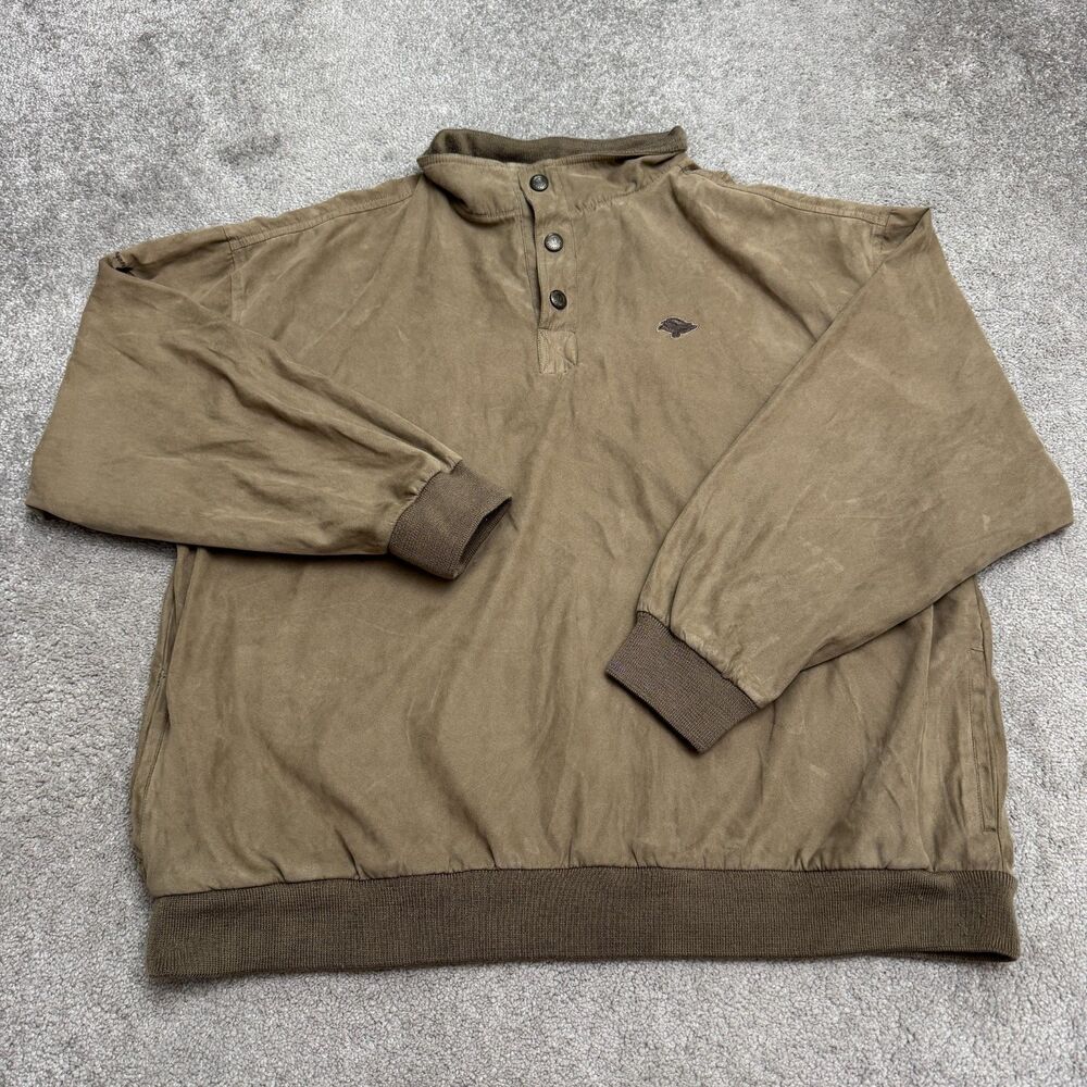 Weatherproof Golf Snap Neck Faux Suede Pullover Windbreaker Jacket Mens XL Tan